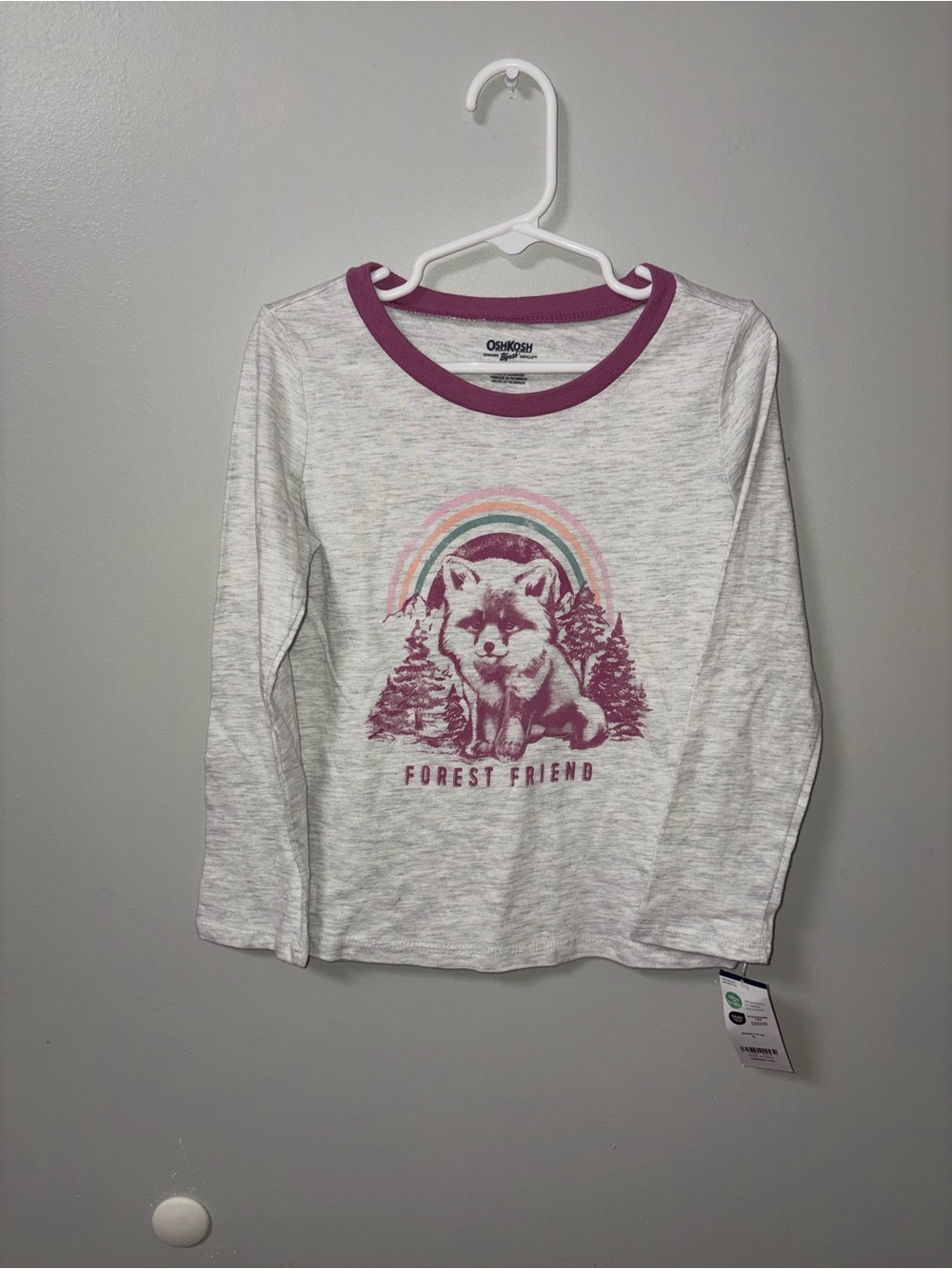 Oshkosh B’gosh Gray Long Sleeve Tee Forest Friend Fox & Rainbow Graphic NWT 4T